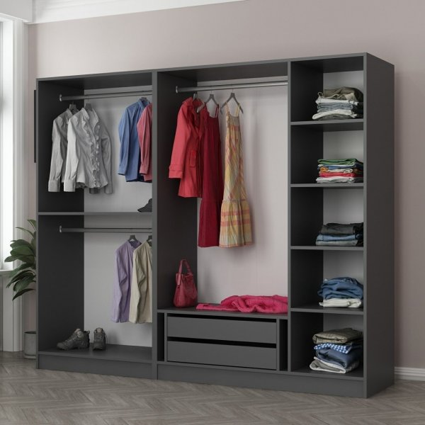 Cavolo garderob 225x52x210 cm - Antracit/svart