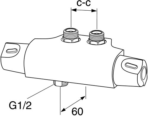 Gustavsberg Nautic termostat, 40 c-c, utlopp ned/anslut upp