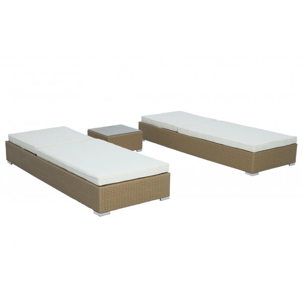 Astrid 2 Sonnenliegen mit Tisch - Nat�rliches Kunstrattan