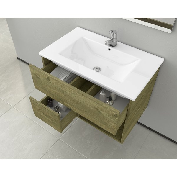 Badrumsmbler Sorrento 85 - Naturfrgat med spegel- & sidoskp