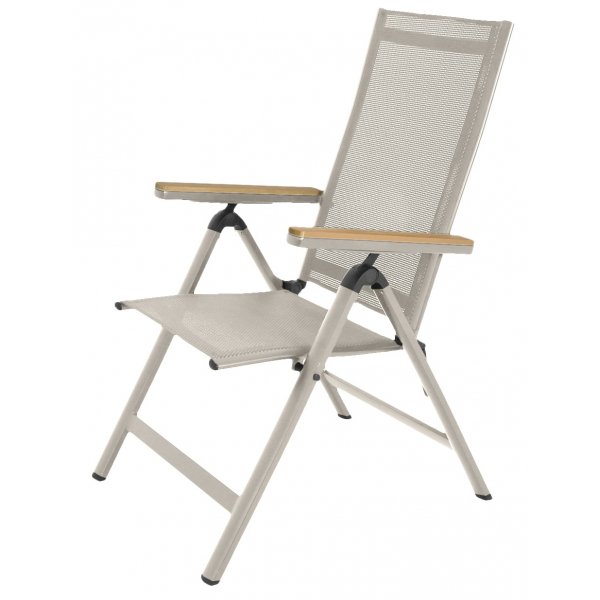 Svea Positionsstuhl beige Textilene mit Armlehnen in Eichenholz