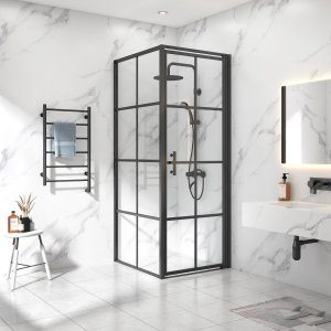 Duschh&ouml;rna 90x90x200 cm | 6 mm s&auml;kerhetsglas | Svarta profiler