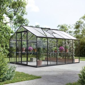Läs mer om Växthus Titan med härdat glas - Svart 7,8 m²