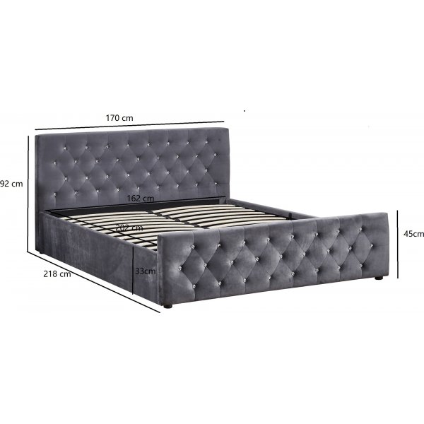 S�ngram med f�rvaring 160 x 200 cm - Gr� sammet - Dubai