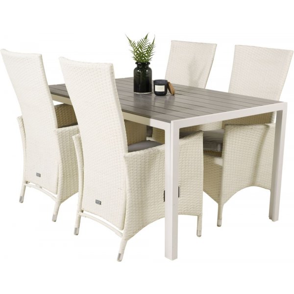 Ervalla Spisegruppe (150x90) - Hvid/Gr� - 4 Stole