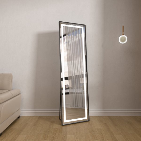 Lattiapeili valaistuksella - 170x50 cm - musta kehys Lattiapeili valaistuksella - 170x50 cm - musta kehys