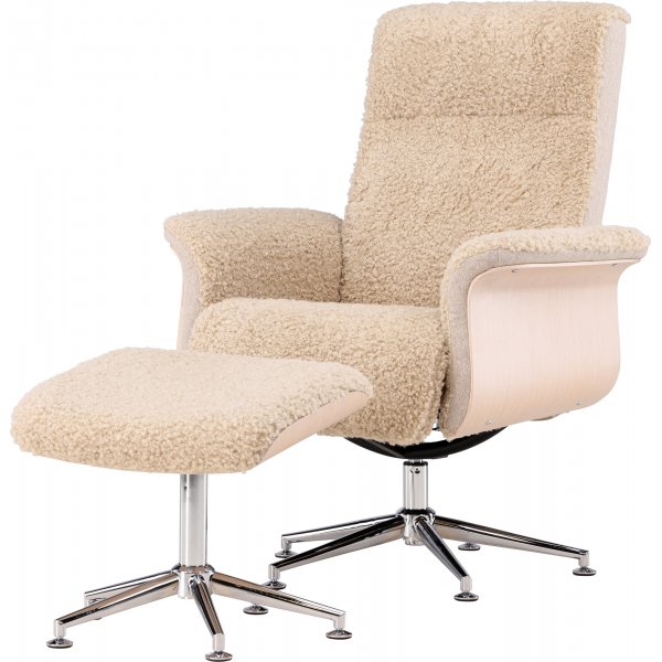 Fåtölj med fotpall Hagön - beige teddy whitewash Fåtölj med fotpall Hagön - beige teddy whitewash