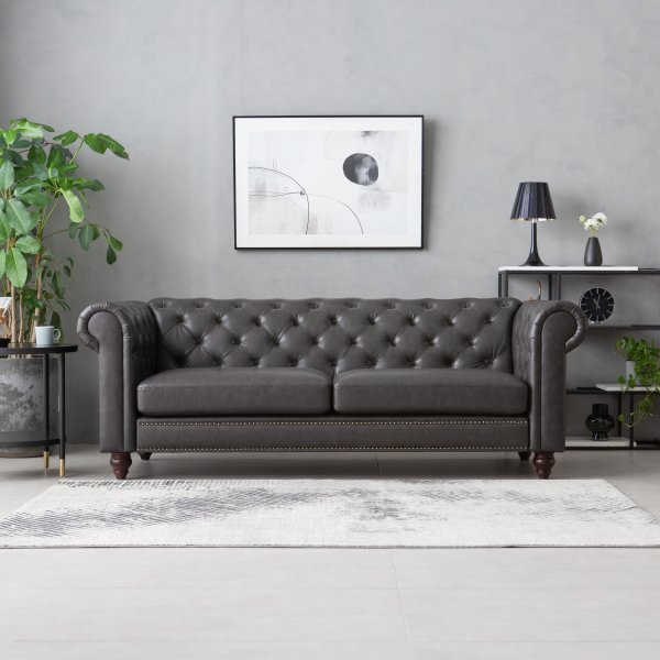 Soffa chesterfield 3-sits 219 cm - mörkbrun PU Soffa chesterfield 3-sits 219 cm - mörkbrun PU