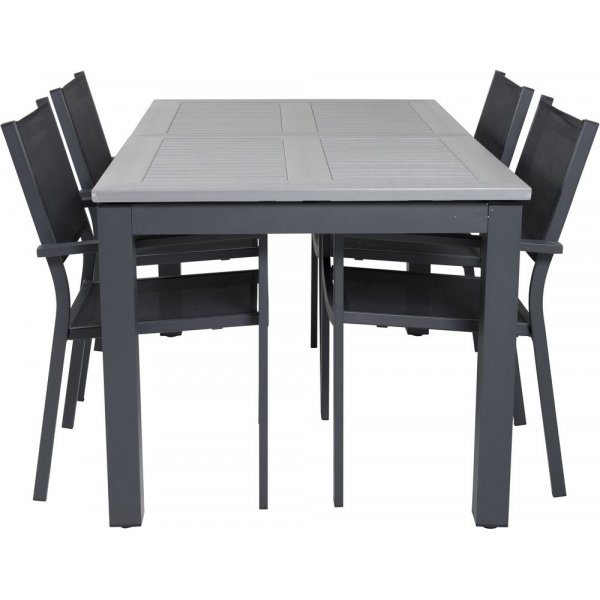 Ekens Spisegruppe (152x90) - Sort/Gr - 4 Stole
