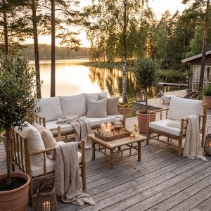 Loungegrupp Natur med Vita dynor och bord - Backyard