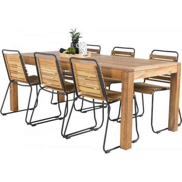 Lekvall Matgrupp (200x90) - Svart/Natur - 6 Stolar