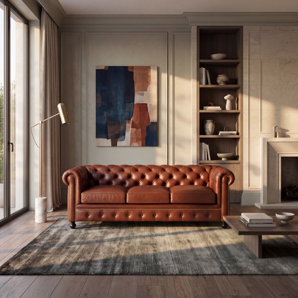 Brun Chesterfield 3-sits Soffa Äkta Skinn - Old England 220x90x77 cm Brun Chesterfield 3-sits Soffa Äkta Skinn - Old England 220x90x77 cm