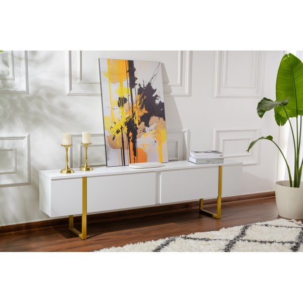 Serenity TV-b�nk 180 cm - Vit/guld