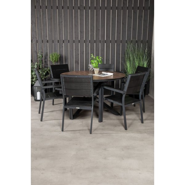 Tottarp Matgrupp (ø140) - Svart/Brun - 6 Stolar Tottarp Matgrupp (ø140) - Svart/Brun - 6 Stolar