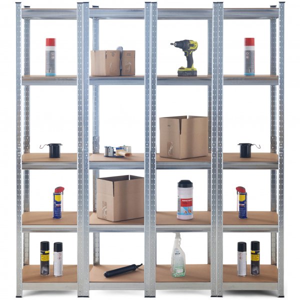 Fyra f�rvaringshyllor i galvaniserat st�l - 40x40x180 cm