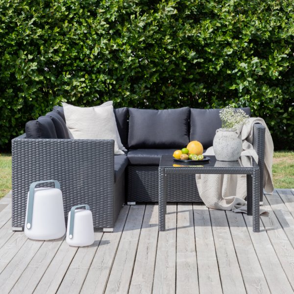 Loungegruppe Kuba sofagruppe + bord - sort syntetisk rattan / sorte hynder