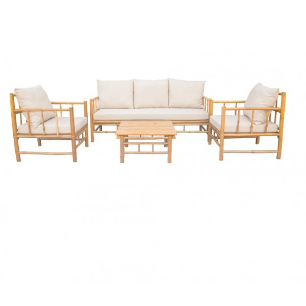Tinka bambus udendørs gruppe; 3-personers sofa med bord og 2 lænestole - Bambus Tinka bambus udendørs gruppe; 3-personers sofa med bord og 2 lænestole - Bambus