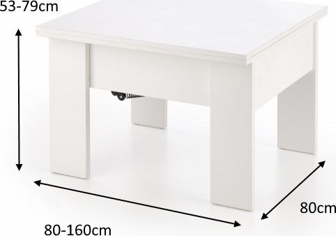 Serafin h�j och s�nkbart soffbord 80-160 x 80 cm - Vit