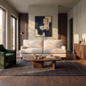 Watford Deluxe Sofa Howard - Beige Inari 22 Stof, Birk & Sorte Ben 208 cm Watford Deluxe Sofa Howard - Beige Inari 22 Stof, Birk & Sorte Ben 208 cm