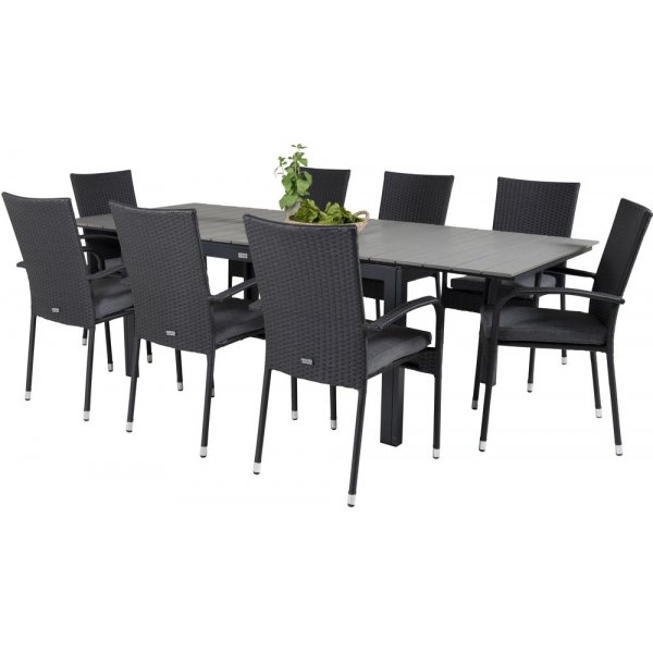 Prässebo Matgrupp (160x100) - Svart/Grå - 8 Stolar Prässebo Matgrupp (160x100) - Svart/Grå - 8 Stolar