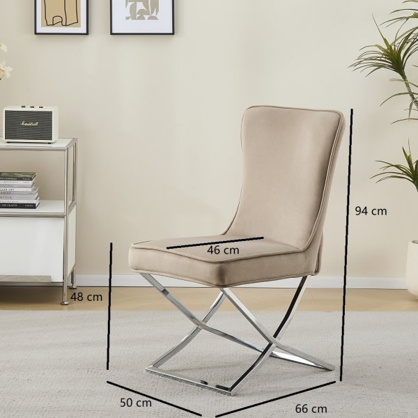 Stol med kromade ben - beige sammet - Luxury