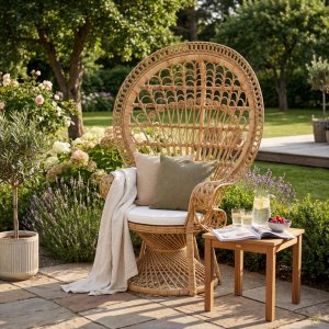 Pfauen-Sessel aus Rattan - Gartenstuhl 154 cm Pfauen-Sessel aus Rattan - Gartenstuhl 154 cm