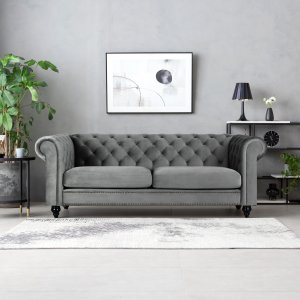 Chesterfield 3-personers sofa 210 cm gr� fl�jl
