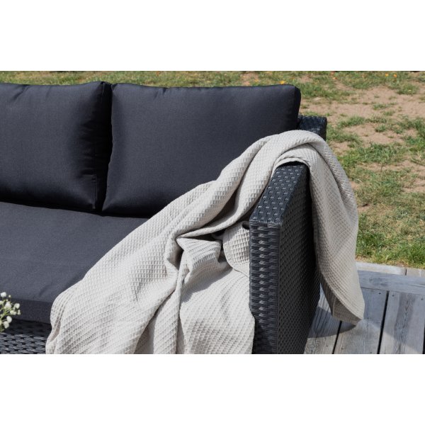 Loungegruppe Kuba sofagruppe + bord - sort syntetisk rattan / sorte hynder