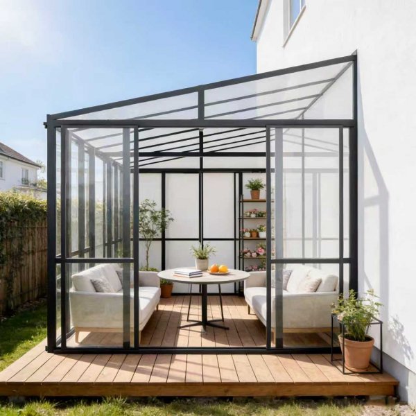 Uterum mot v�gg svart aluminium och glas med skjutd�rrar - 14 m�