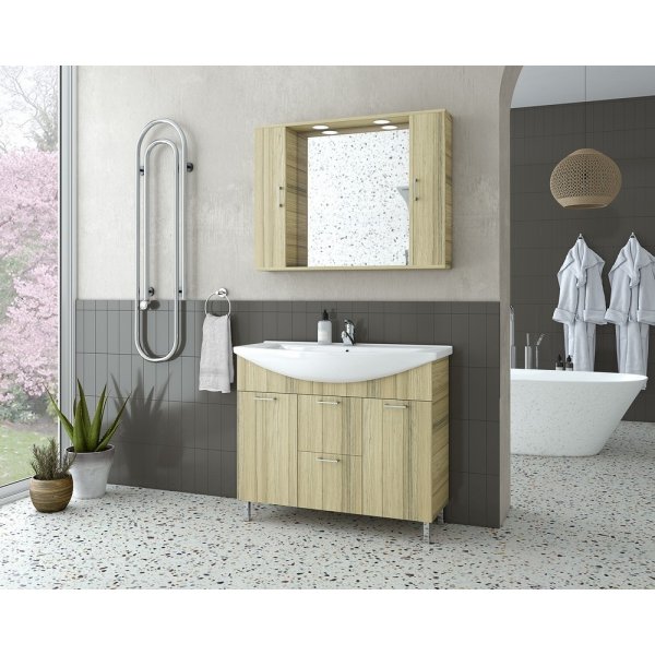 Badrumsmbler Ritmo 95 - Natural Oak med spegelskp