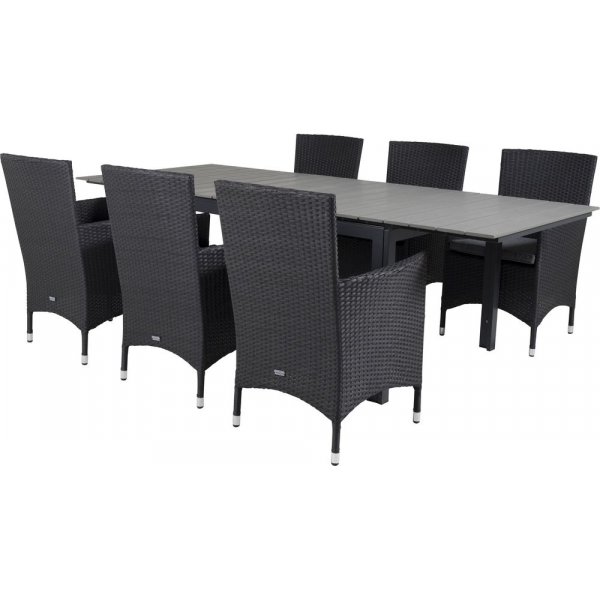 Prssebo Matgrupp (160x100) - Svart/Gr - 6 Stolar