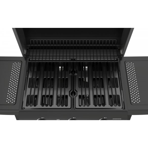 Gasolgrill med lock och varmh�llningsgaller - 3 br�nnare - svart