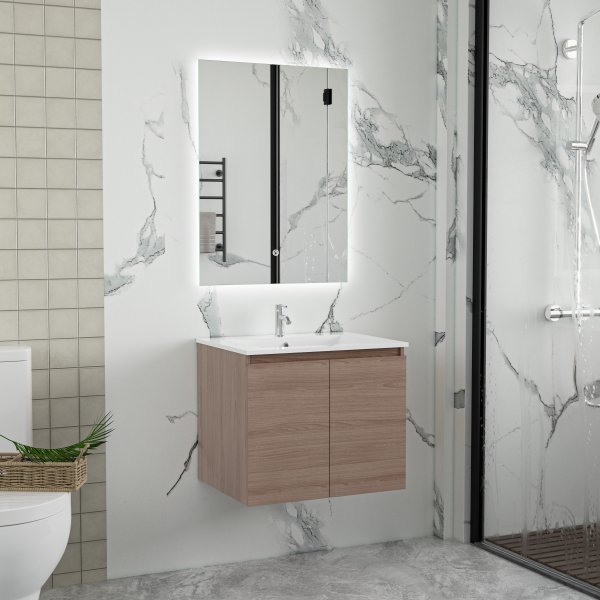 Badeværelsesmøbel Stockholm 60 cm - Mørk træimitation Badeværelsesmøbel Stockholm 60 cm - Mørk træimitation