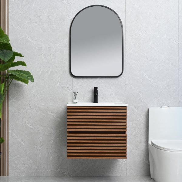 Badeværelsesmøbel 60 cm rillet mørkt træ væghængt - Venedig Badeværelsesmøbel 60 cm rillet mørkt træ væghængt - Venedig