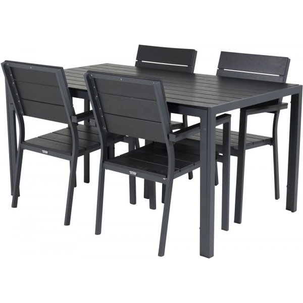 Ervalla Matgrupp (150x90) - Svart - 4 Stolar