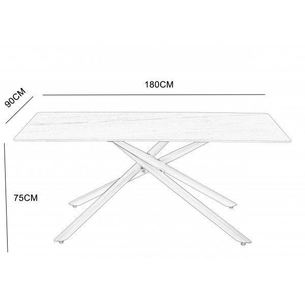 Jupiter matbord - 180x90 cm - Vit marmor keramik topp