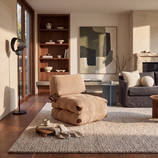 Klappbarer kleiner Sessel mit Bettfunktion, 80 cm - Einfaches 1-Sitzer-Sofa - Kamelfarbener Cord Klappbarer kleiner Sessel mit Bettfunktion, 80 cm - Einfaches 1-Sitzer-Sofa - Kamelfarbener Cord