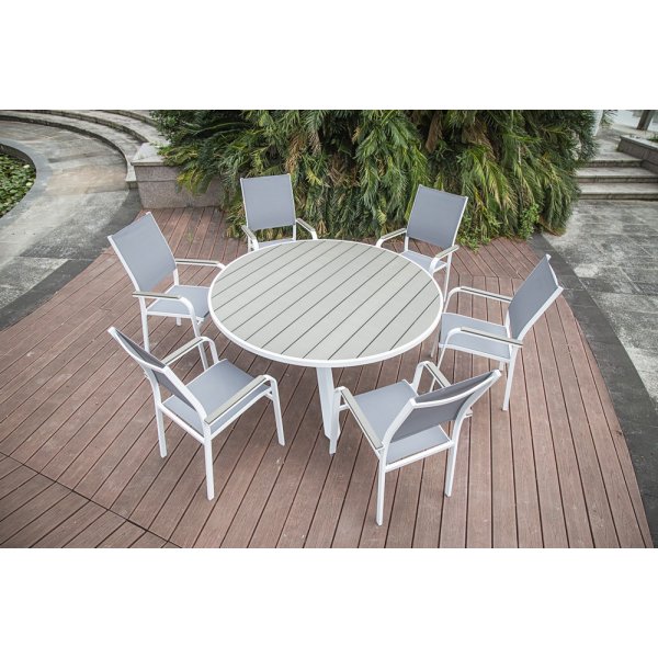 Gartentisch - Ebbarp | 150 | weies Aluminium | Graues Nichtholz