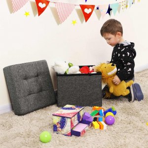 Idris sittpuff med f�rvaring - M�rkgr�