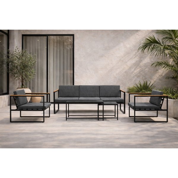 Loungegrupp Svart ram Gr�a dynor med bord - Dakar