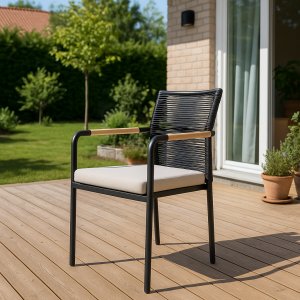 Stol svart rep utomhus - Svart/Teak Stol svart rep utomhus - Svart/Teak