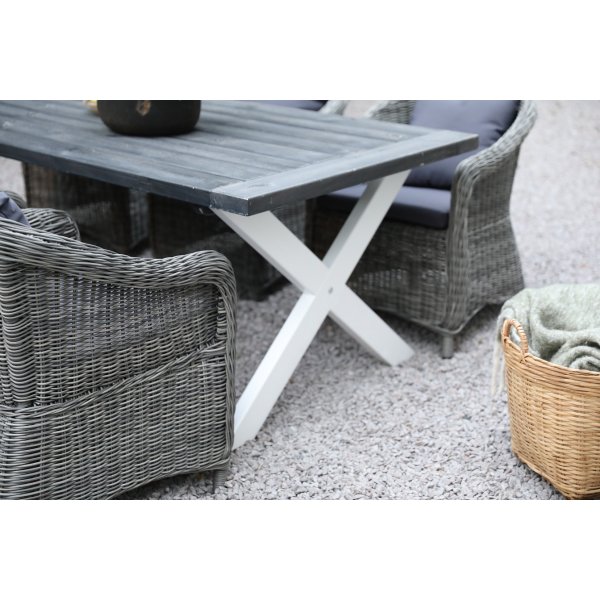 Oxford - Gartenmöbelgruppe 220 cm Grau/Weiß + Reinigungsspray für Gartenmöbel Oxford - Gartenmöbelgruppe 220 cm Grau/Weiß + Reinigungsspray für Gartenmöbel