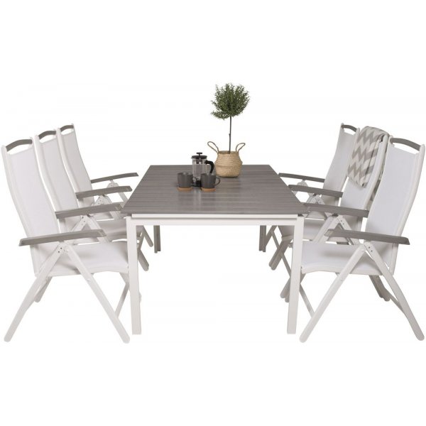 Pr�ssebo Matgrupp (160x100) - Vit/Gr� - 6 Stolar