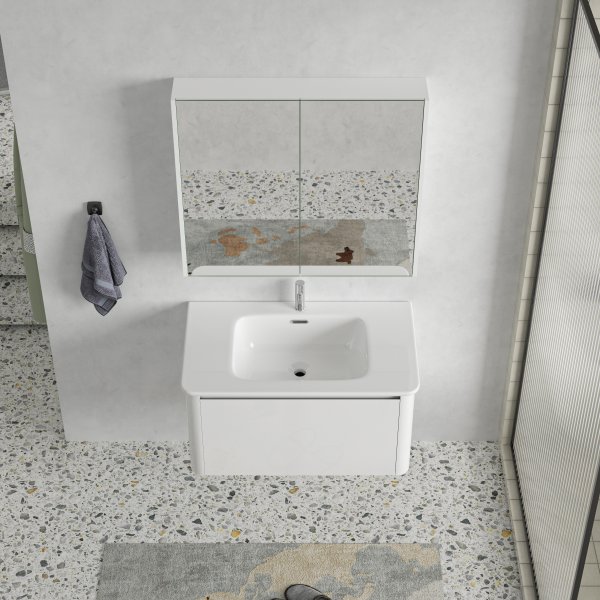 Kylpyhuonekalusteet Genava 80 cm - Valkoinen + WC-paperin pidike Kylpyhuonekalusteet Genava 80 cm - Valkoinen + WC-paperin pidike