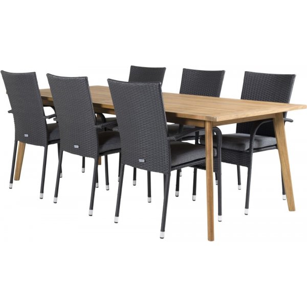 Charlottenberg Spisegruppe (220x100) - Sort/Natur - 6 Stole