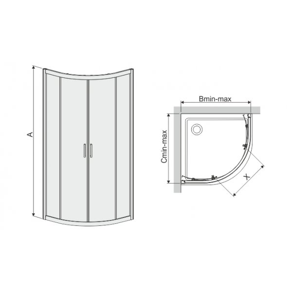 Duschh�rn TX Halvrund - 4mm glas (skjutd�rrar)