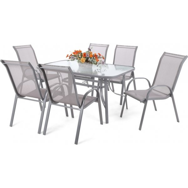 Matgrupp Sevilla 150 cm - silver/gr, inkl. 6 stolar