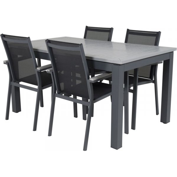 Ekens Spisegruppe (152x90) - Sort/Gr - 4 Stole