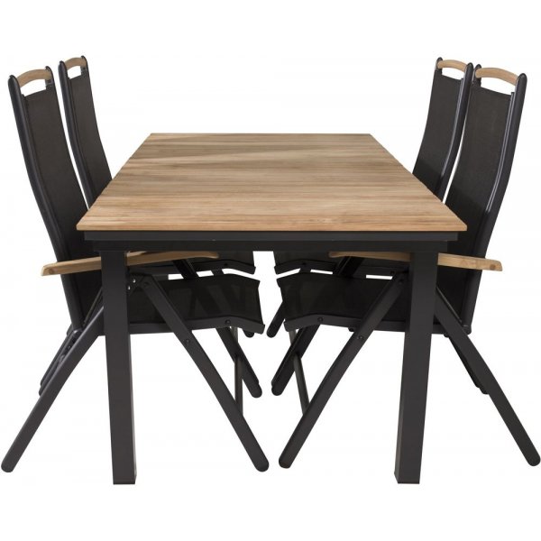 Maglehem Matgrupp (160x90) - Svart/Natur - 4 Stolar