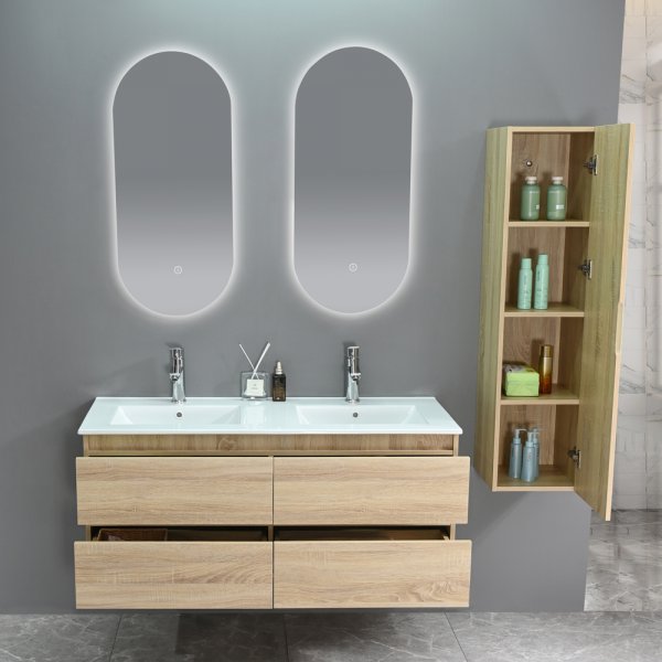 Badeværelsesmøbler Genova - Lyst træ | 120 cm + 2.00 x Badeværelse krog Badeværelsesmøbler Genova - Lyst træ | 120 cm + 2.00 x Badeværelse krog